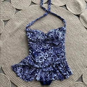 Blue and white one piece